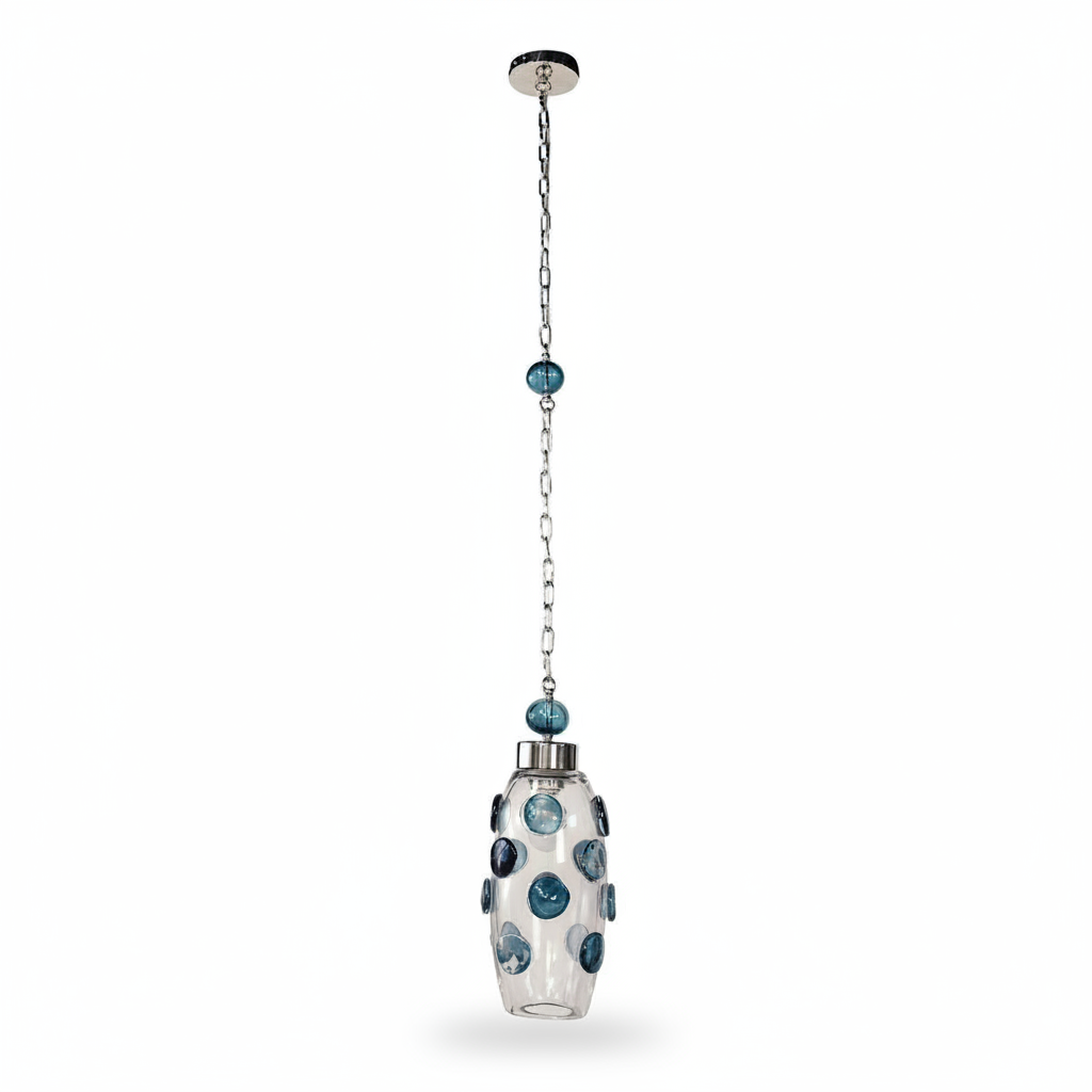 Cerulean Spots Pendant Handblown Glass Stainless Steel