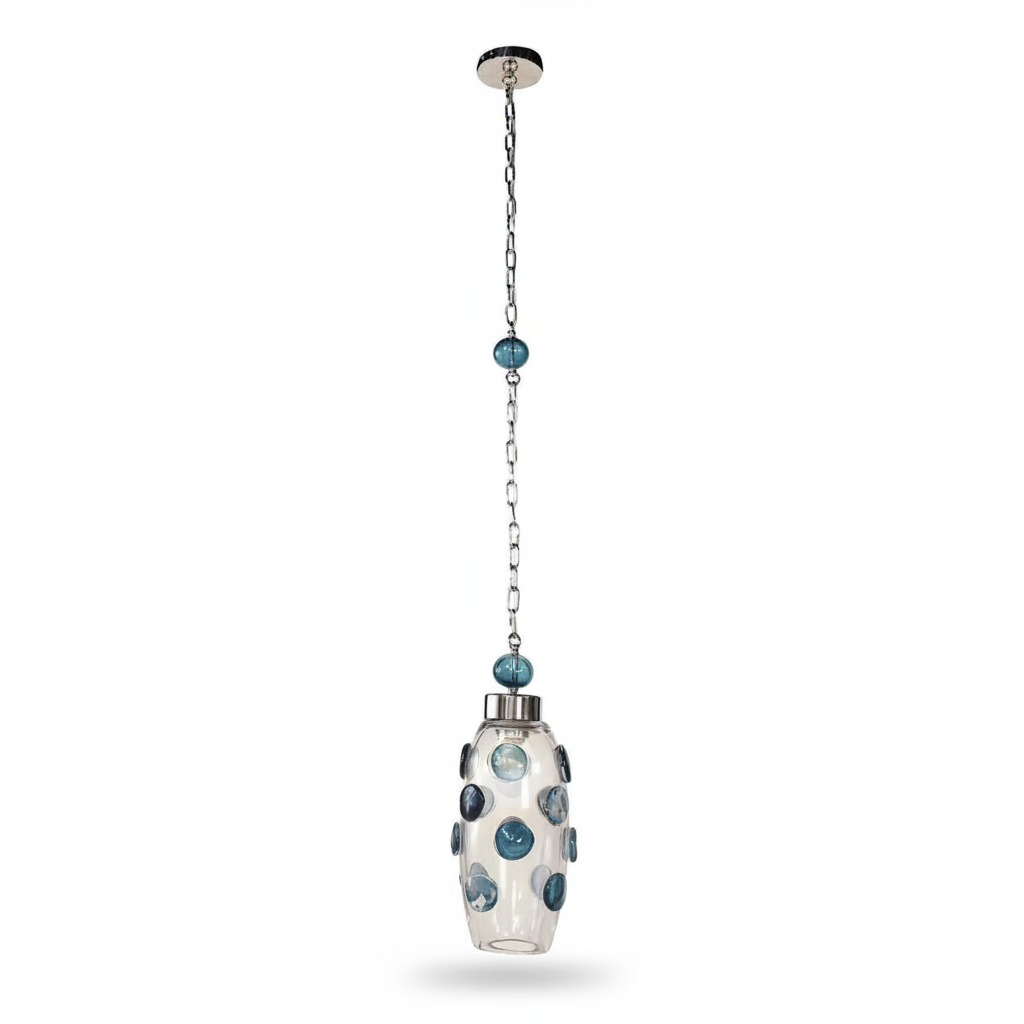 Cerulean Spots Pendant Handblown Glass Stainless Steel