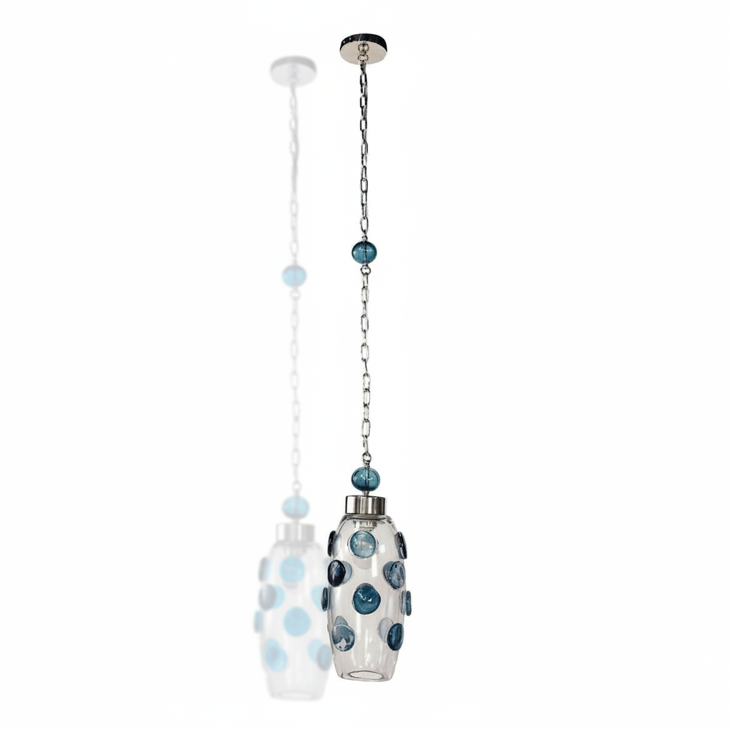 Cerulean Spots Pendant Handblown Glass Stainless Steel