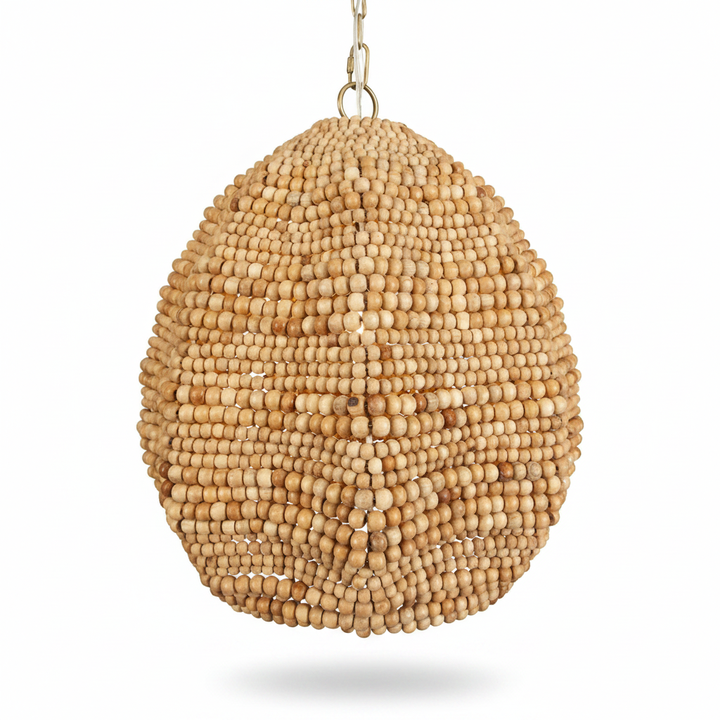 Kauri Wooden Beaded Pendant with Brass Accents