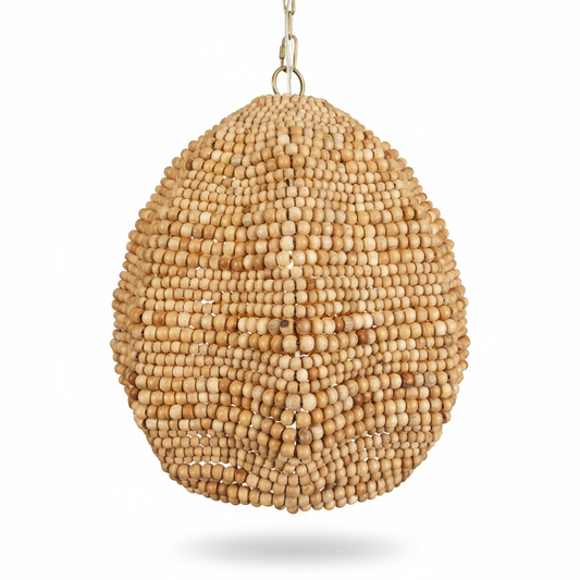 Kauri Wooden Beaded Pendant with Brass Accents