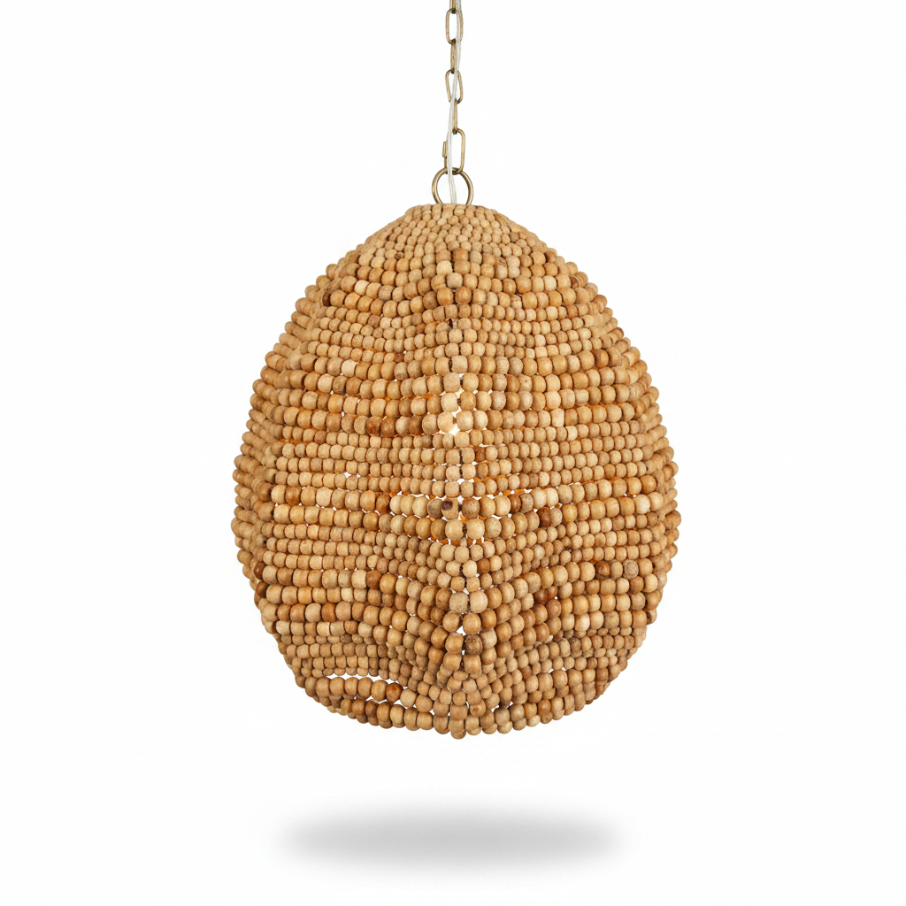 Kauri Wooden Beaded Pendant with Brass Accents