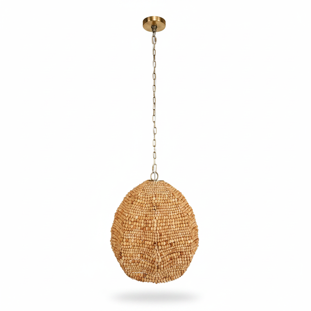 Kauri Wooden Beaded Pendant with Brass Accents