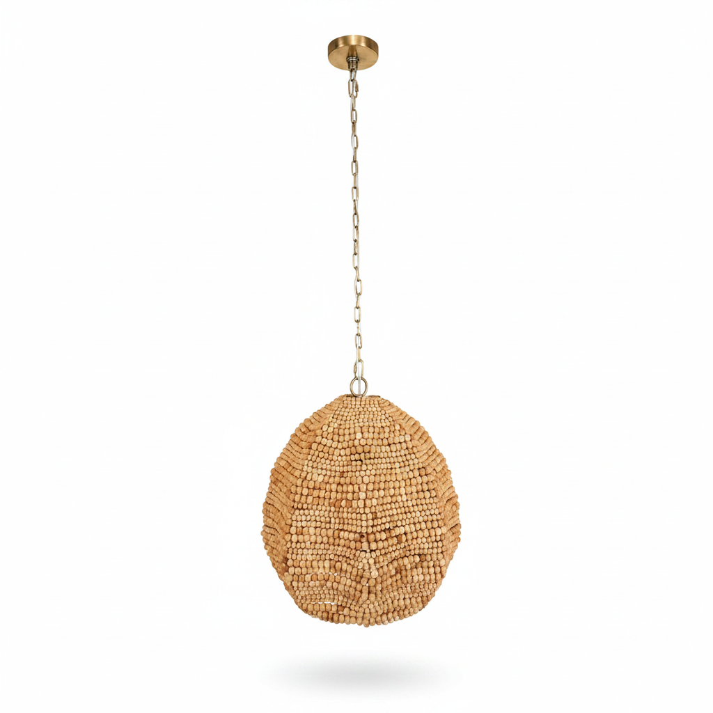 Kauri Wooden Beaded Pendant with Brass Accents