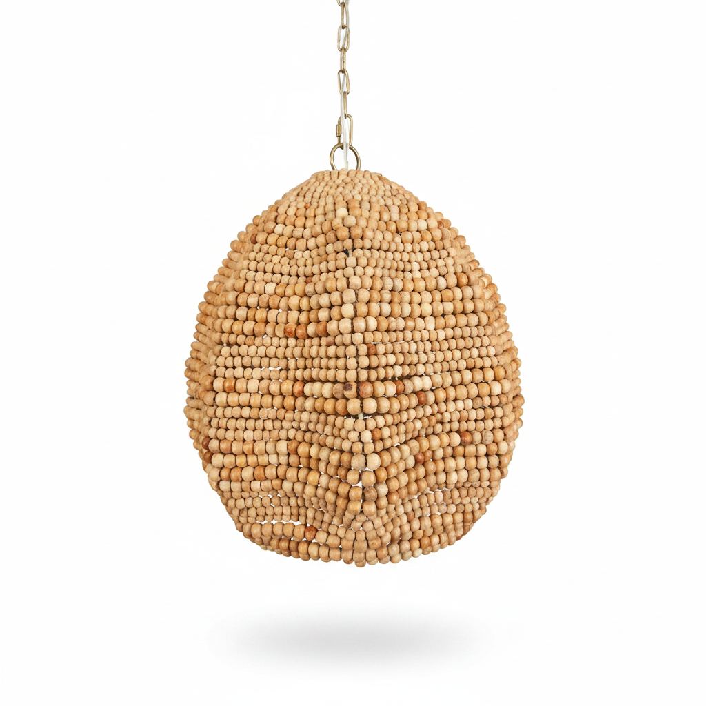 Kauri Wooden Beaded Pendant with Brass Accents